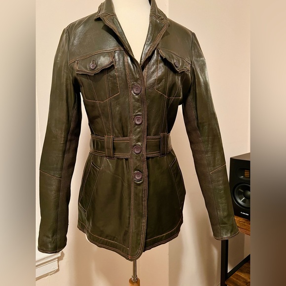 Bohemian New York Street Style Dark Green Leather Blazer by Jakett. - Picture 1 of 7